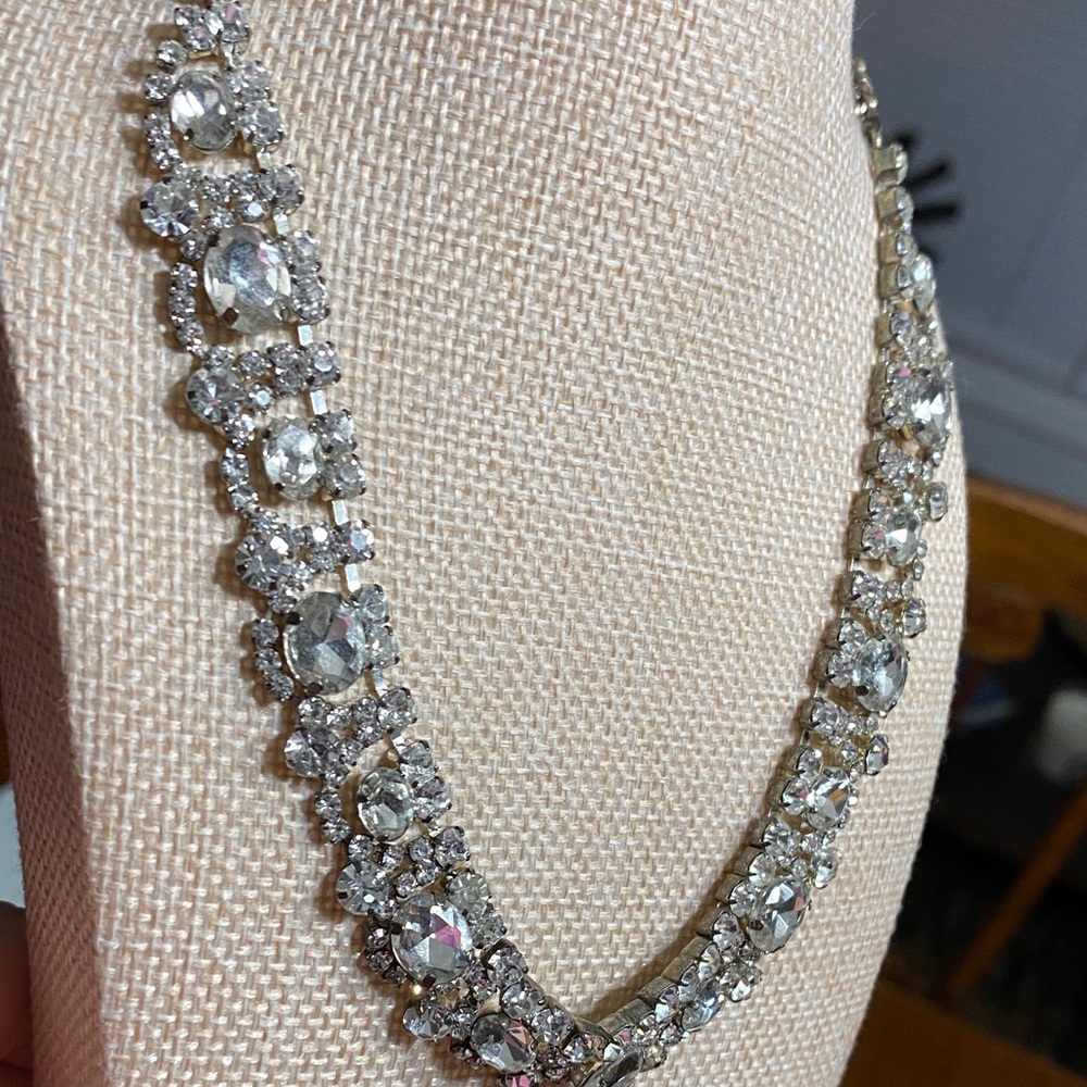 Crystal Statement Necklace - Silver Rhinestone Co… - image 3